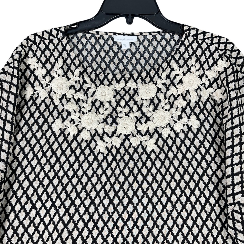 Pure Jill Elements Women S Black‎ Cream Print Embroidered Boxy Crop Top